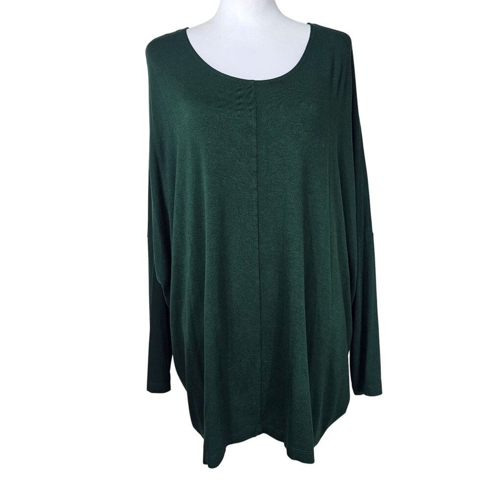Bryn Walker Batwing Dolman Top M Green Stretch Knit Rayon Lagenlook Oversized